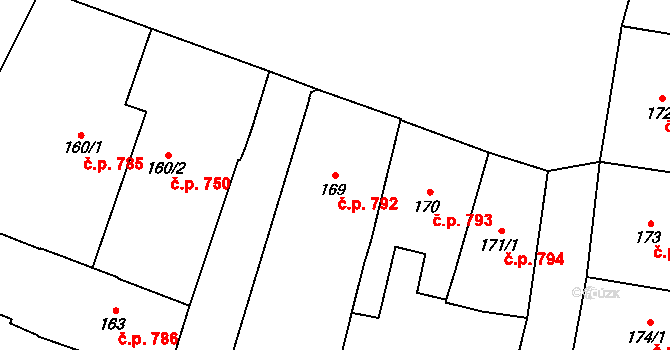 Litovel 792 na parcele st. 169 v KÚ Litovel, Katastrální mapa