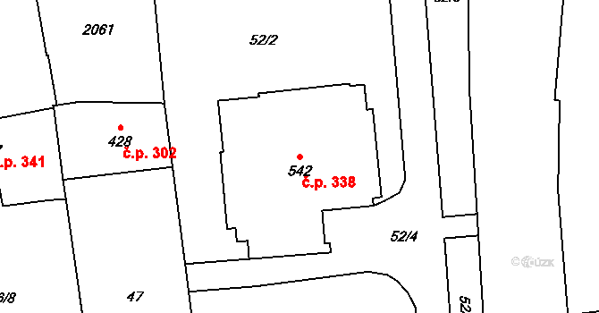 Louky 338, Zlín na parcele st. 542 v KÚ Louky nad Dřevnicí, Katastrální mapa