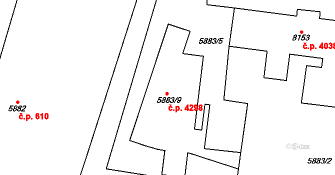 Židenice 4298, Brno na parcele st. 5883/9 v KÚ Židenice, Katastrální mapa