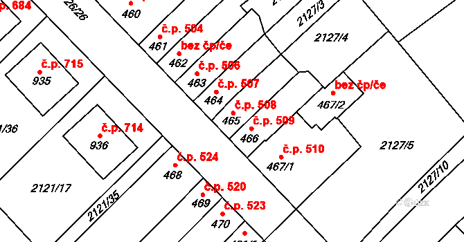 Lišov 508 na parcele st. 465 v KÚ Lišov, Katastrální mapa