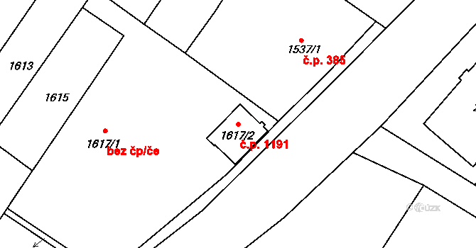 Miroslav 1191 na parcele st. 1617/2 v KÚ Miroslav, Katastrální mapa