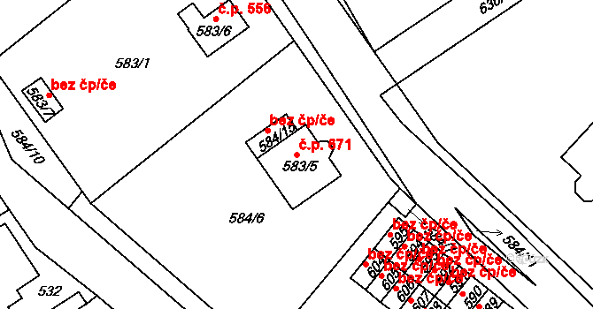 Proboštov 671 na parcele st. 583/5 v KÚ Proboštov u Teplic, Katastrální mapa