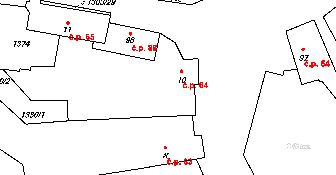 Krpy 64, Kropáčova Vrutice na parcele st. 10 v KÚ Krpy, Katastrální mapa