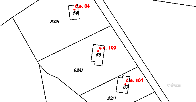 Rudov 100, Míčov-Sušice na parcele st. 66 v KÚ Rudov, Katastrální mapa