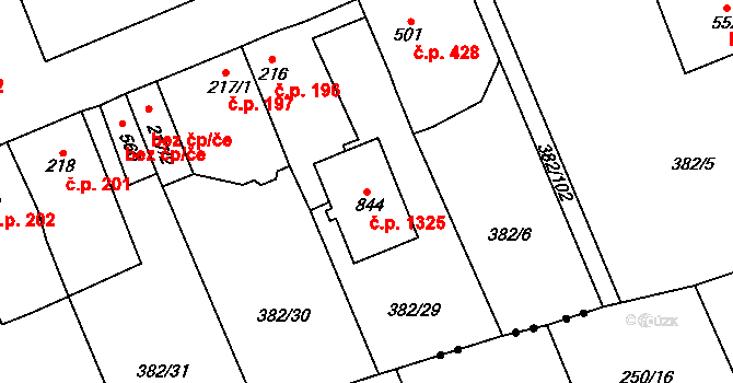 Rudná 1325 na parcele st. 844 v KÚ Dušníky u Rudné, Katastrální mapa