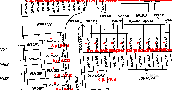 Jihlava 5188 na parcele st. 5691/347 v KÚ Jihlava, Katastrální mapa