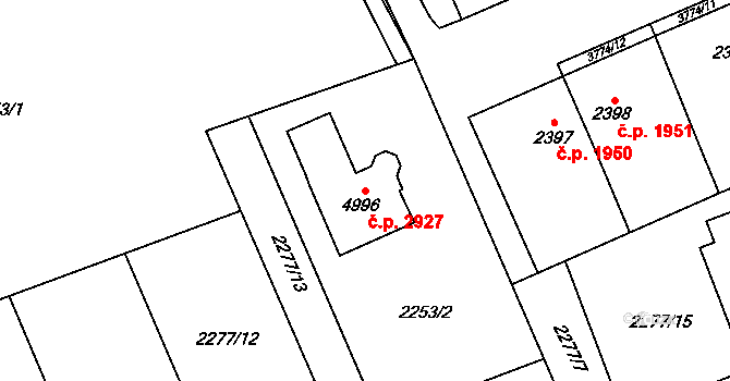 Dvůr Králové nad Labem 2927 na parcele st. 4996 v KÚ Dvůr Králové nad Labem, Katastrální mapa