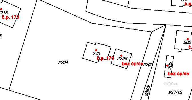 Uhelná 170 na parcele st. 270 v KÚ Uhelná, Katastrální mapa