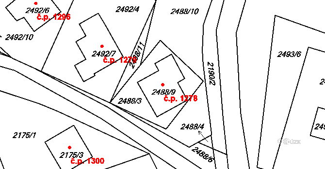 Bruntál 1278 na parcele st. 2488/9 v KÚ Bruntál-město, Katastrální mapa