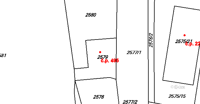 Předměstí 495, Litoměřice na parcele st. 2579 v KÚ Litoměřice, Katastrální mapa