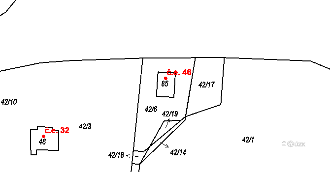 Dědovice 46, Ostrovec na parcele st. 85 v KÚ Dědovice, Katastrální mapa