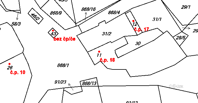 Radimovice 17, Všeruby na parcele st. 11 v KÚ Radimovice u Všerub, Katastrální mapa