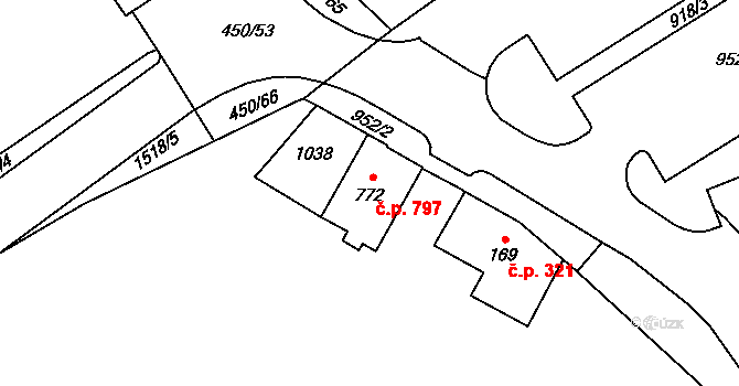 Přívoz 797, Ostrava na parcele st. 772 v KÚ Přívoz, Katastrální mapa
