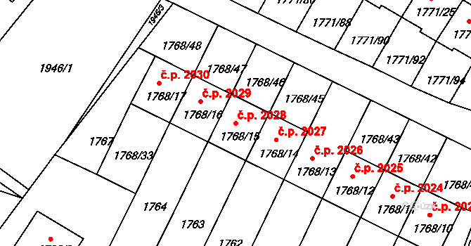Poruba 2028, Ostrava na parcele st. 1768/15 v KÚ Poruba, Katastrální mapa