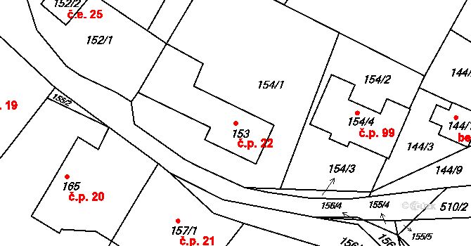 Košíkov 22, Velká Bíteš na parcele st. 153 v KÚ Košíkov, Katastrální mapa