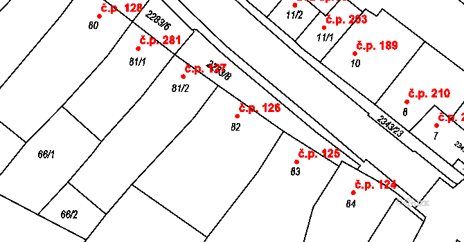 Křižanov 126 na parcele st. 82 v KÚ Křižanov, Katastrální mapa