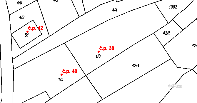 Rojetín 39 na parcele st. 1/3 v KÚ Rojetín, Katastrální mapa