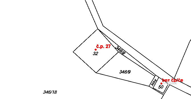 Samotín 27, Sněžné na parcele st. 32 v KÚ Samotín, Katastrální mapa