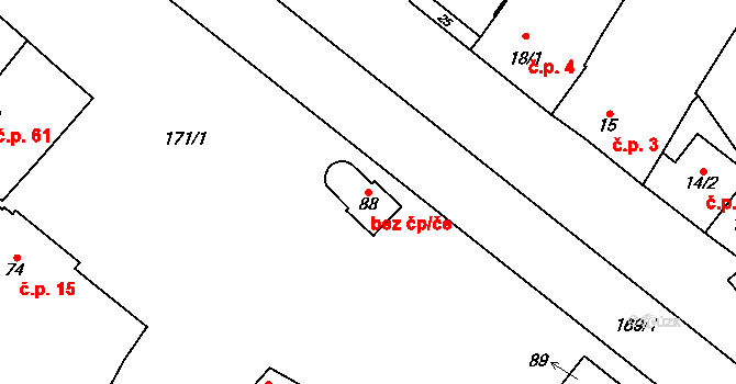 Křelov-Břuchotín 40863255 na parcele st. 88 v KÚ Břuchotín, Katastrální mapa