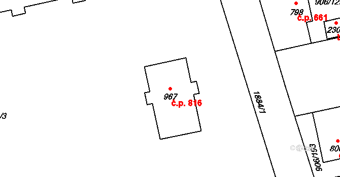 Malenovice 816, Zlín na parcele st. 967 v KÚ Malenovice u Zlína, Katastrální mapa