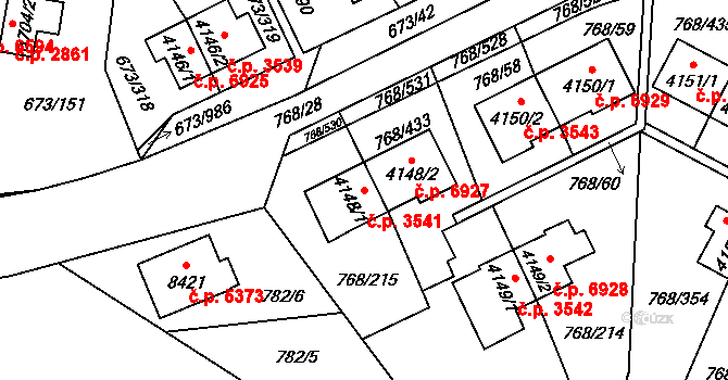 Zlín 3541 na parcele st. 4148/1 v KÚ Zlín, Katastrální mapa