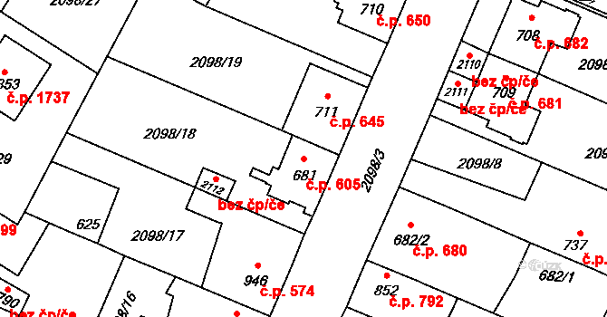 Kateřinky 605, Opava na parcele st. 681 v KÚ Kateřinky u Opavy, Katastrální mapa