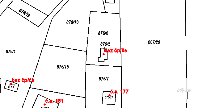 Zruč-Senec 45816255 na parcele st. 876/5 v KÚ Senec u Plzně, Katastrální mapa