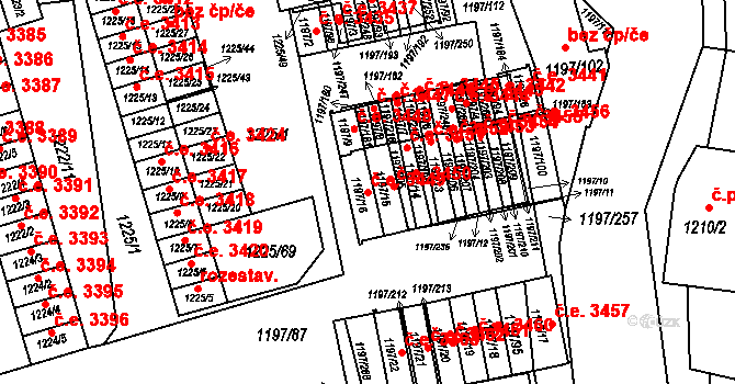 Prostřední Suchá 3449, Havířov na parcele st. 1197/16 v KÚ Prostřední Suchá, Katastrální mapa