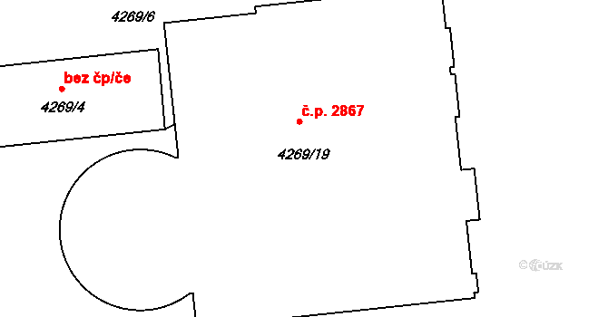Žižkov 2867, Praha na parcele st. 4269/19 v KÚ Žižkov, Katastrální mapa