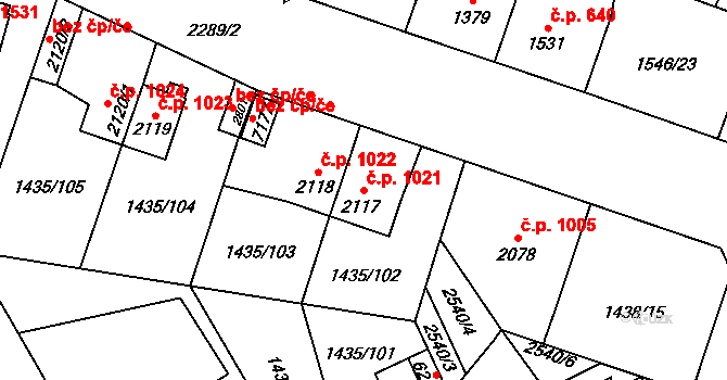 Beroun-Město 1021, Beroun na parcele st. 2117 v KÚ Beroun, Katastrální mapa