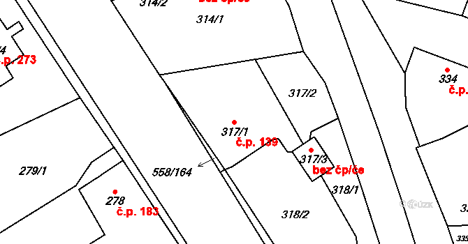 Chotíkov 139 na parcele st. 317/1 v KÚ Chotíkov, Katastrální mapa