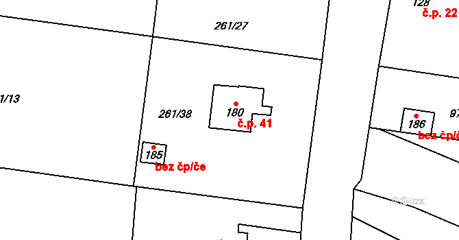 Hřiby 41, Vitice na parcele st. 180 v KÚ Hřiby, Katastrální mapa