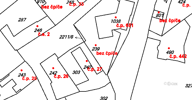 Radnice 7103255 na parcele st. 239 v KÚ Radnice u Rokycan, Katastrální mapa