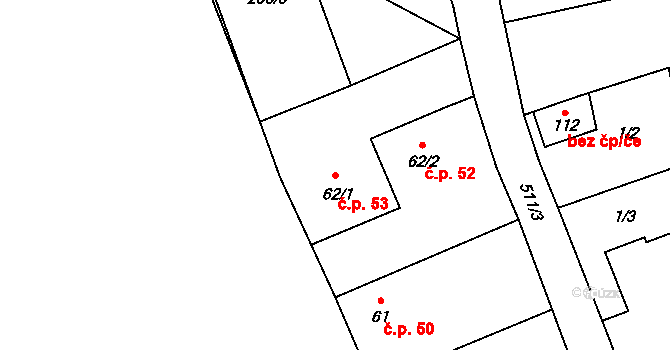 Kněžice 53 na parcele st. 62/1 v KÚ Kněžice u Ronova, Katastrální mapa