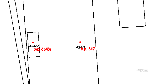 Velká Ves 317, Broumov na parcele st. 434/1 v KÚ Velká Ves u Broumova, Katastrální mapa