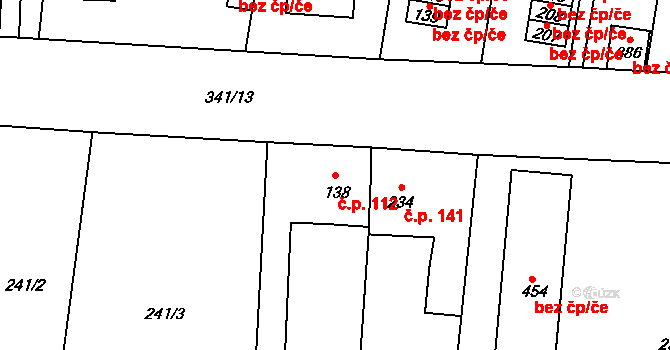 Černá za Bory 112, Pardubice na parcele st. 138 v KÚ Černá za Bory, Katastrální mapa