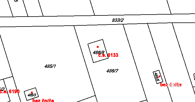 Znojmo 6133 na parcele st. 486/8 v KÚ Znojmo-Louka, Katastrální mapa