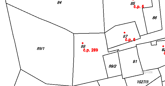 Olomučany 289 na parcele st. 88 v KÚ Olomučany, Katastrální mapa