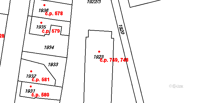 Mohelnice 748,749 na parcele st. 1923 v KÚ Mohelnice, Katastrální mapa
