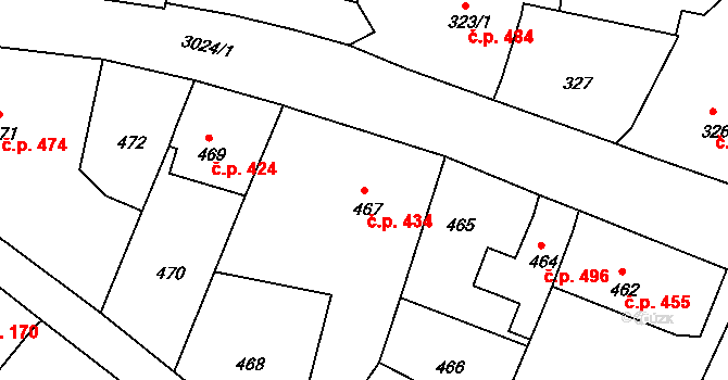 Štramberk 434 na parcele st. 467 v KÚ Štramberk, Katastrální mapa