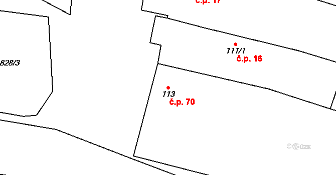 Řevničov 70 na parcele st. 113 v KÚ Řevničov, Katastrální mapa
