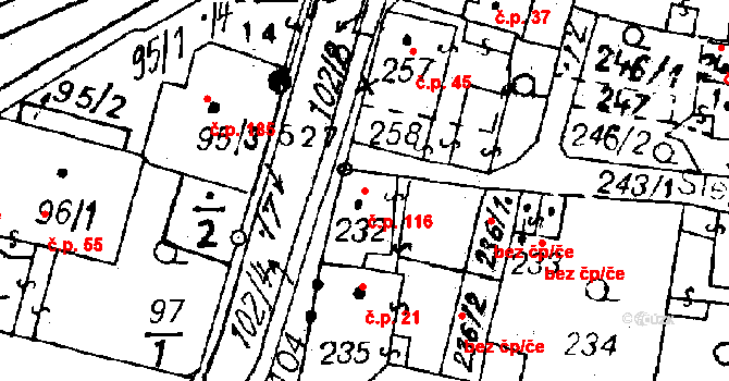 Dolní Sekyřany 116, Heřmanova Huť na parcele st. 232 v KÚ Dolní Sekyřany, Katastrální mapa
