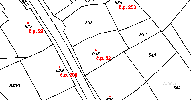 Borkovany 22 na parcele st. 538 v KÚ Borkovany, Katastrální mapa