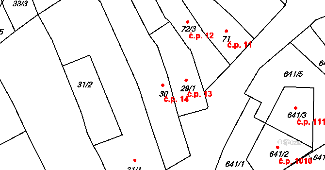 Valtice 14 na parcele st. 30 v KÚ Valtice, Katastrální mapa