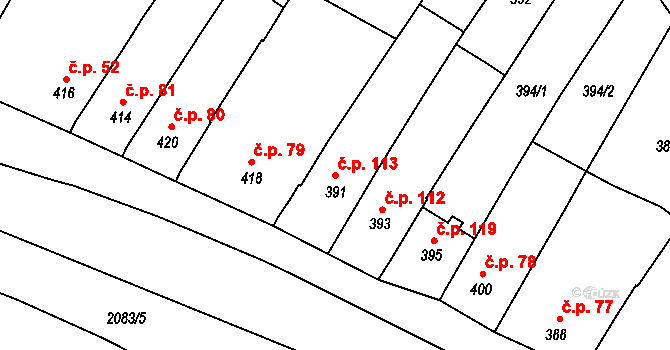 Popovice 113, Rataje na parcele st. 391 v KÚ Popovice u Kroměříže, Katastrální mapa