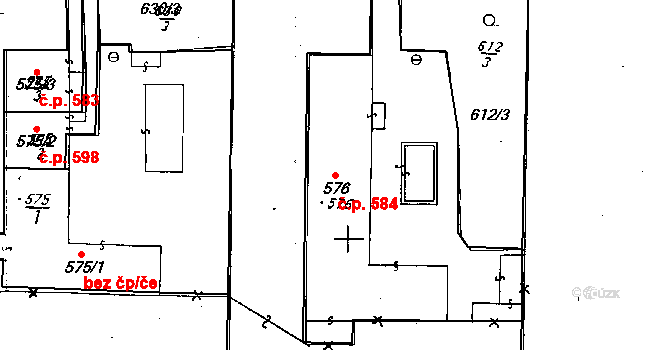 Hrušovany nad Jevišovkou 584 na parcele st. 576 v KÚ Hrušovany nad Jevišovkou, Katastrální mapa