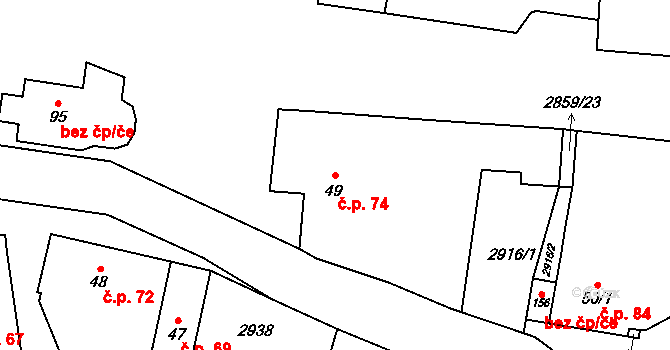 Korolupy 74 na parcele st. 49 v KÚ Korolupy, Katastrální mapa
