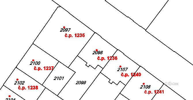 Znojmo 1236 na parcele st. 2098 v KÚ Znojmo-město, Katastrální mapa