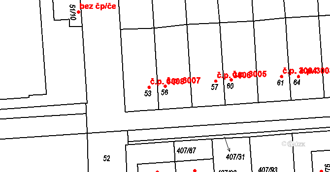 Znojmo 3007 na parcele st. 56 v KÚ Znojmo-Louka, Katastrální mapa