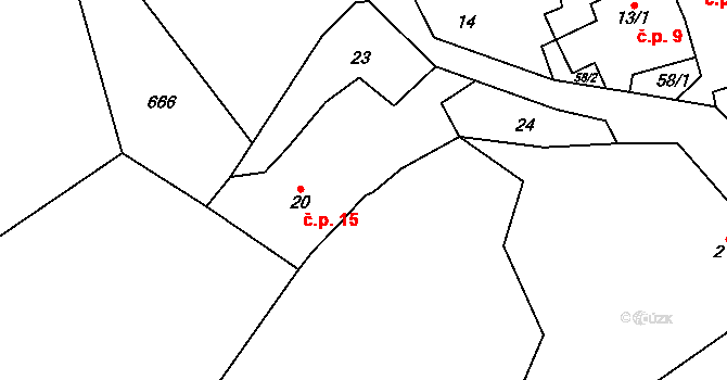 Tupec 15, Veselíčko na parcele st. 20 v KÚ Tupec, Katastrální mapa